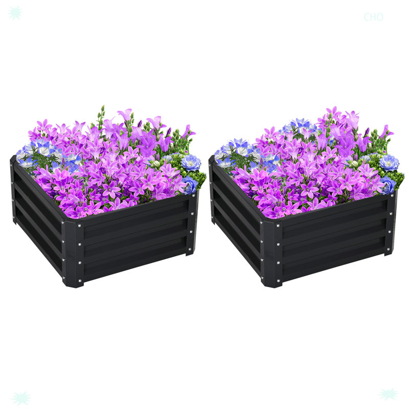 Lit de jardin surélevé en métal Evelin, Gris, 2, H 12 po x l 24 po x P 24 po