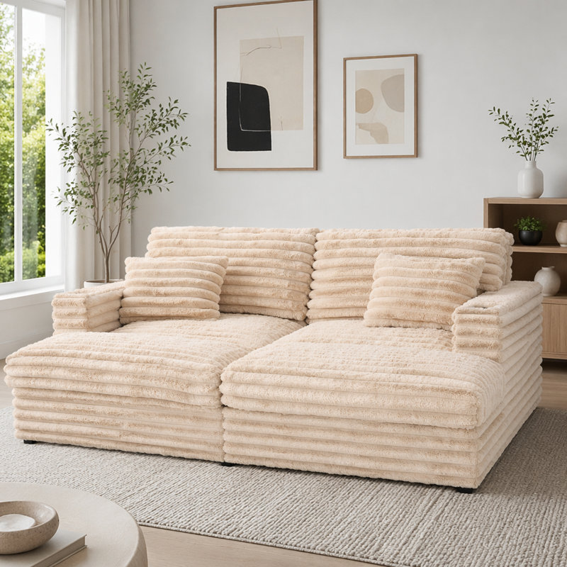 Très grand canapé-lit double avec canapé-lit de 82 po et canapé-lit moelleux avec deux coussins de soutien, ports USB et porte-gobelets