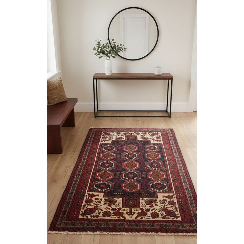 Tapis en laine rouge/beige 3 pi 4 po x 5 pi 9 po one-of-kind-noué la main Cymbeline