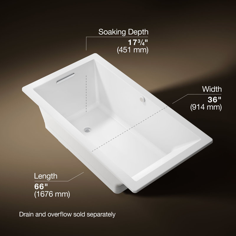 Underscore Rectangle 66'' x 36'' Drop In Whirlpool Acrylic Bathtub with Heater, White
