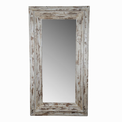 39X3.5X75" Full Length Rectangle Floor Mirror With Distressed Wood Frame