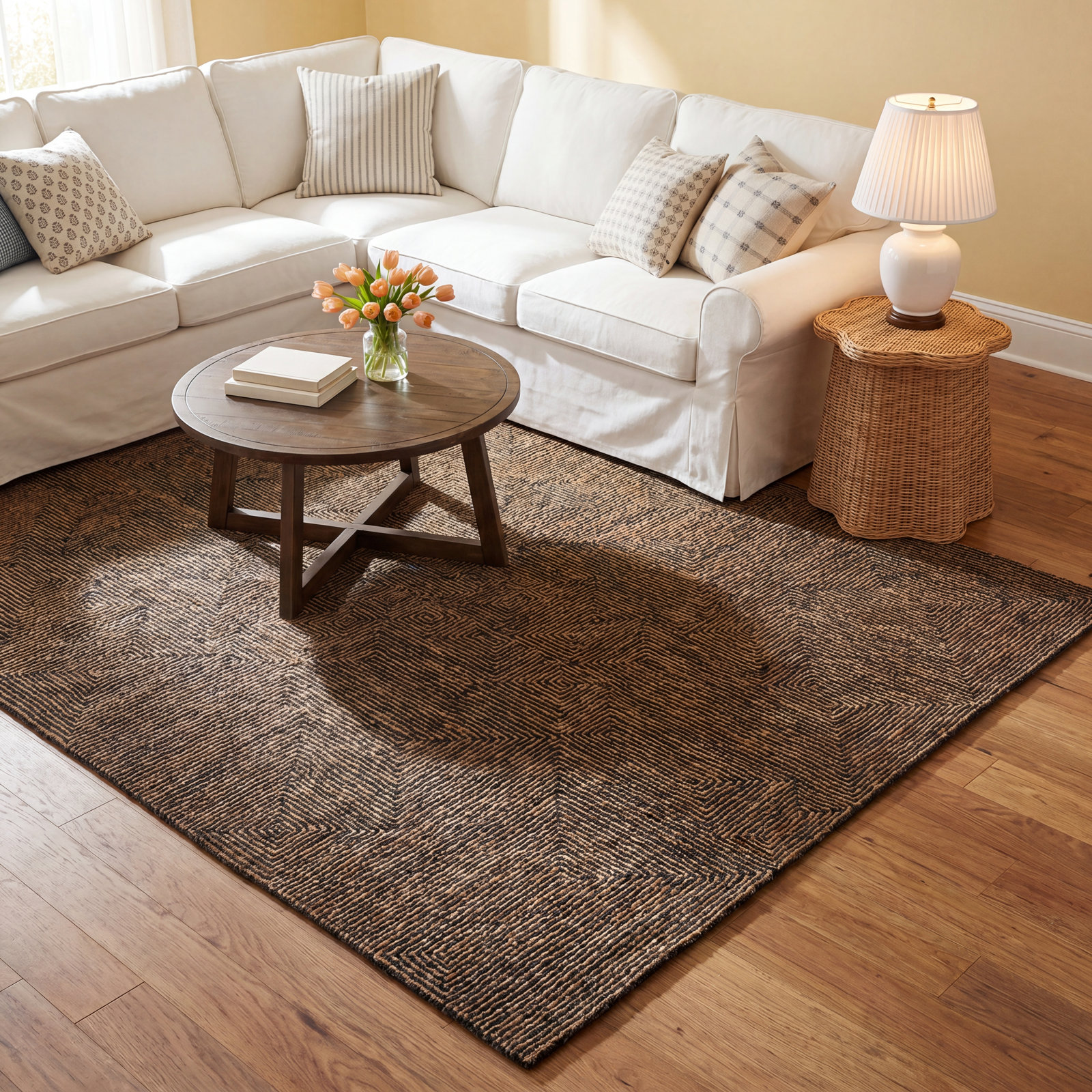 Alaska Handmade Tan/Black Rug, Rectangle 10' x 14'