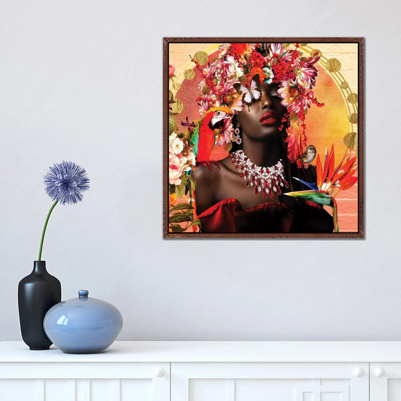Rubies Blooming In The Garden by Yvonne Coleman Burney - Print on Canvas, Classic Brown Wood Framed, 45.72 cm H x 45.72 cm W