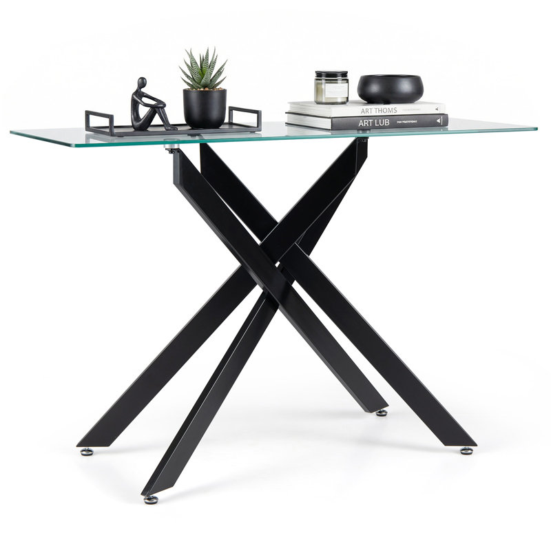 115cm Glass Top Console Table, Black