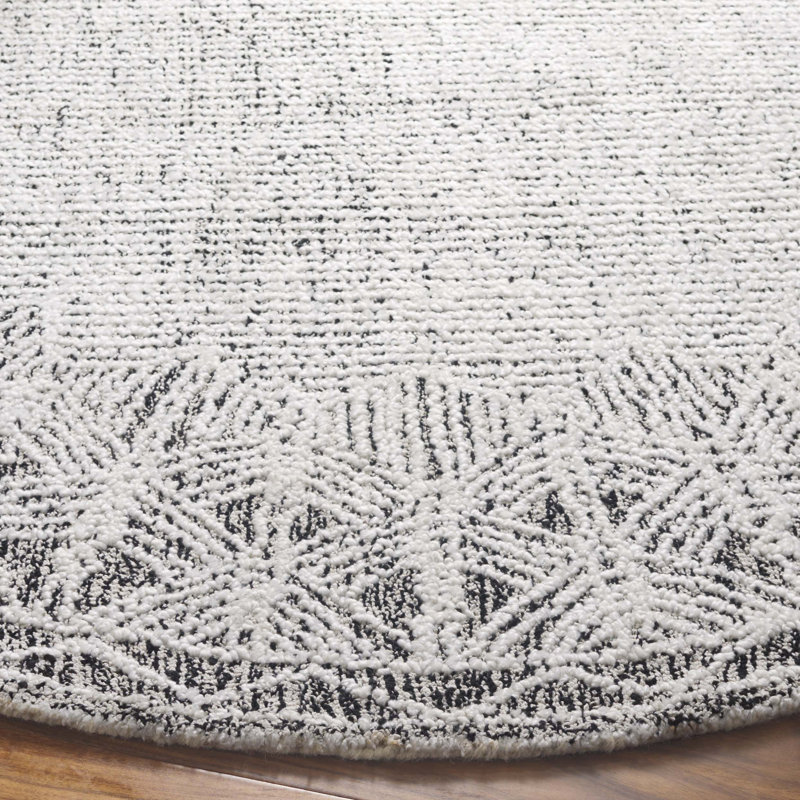 Tapis en laine / coton / polyester touffeté à la main Michall ivoire / noir, Rond 6 pi