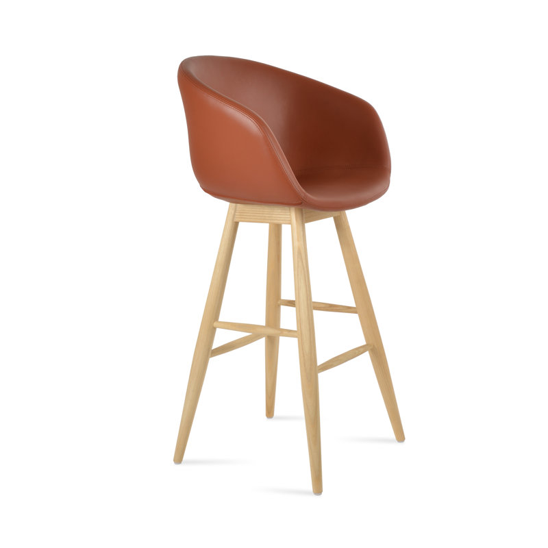 Tabouret de bar et de comptoir Tribeca Baba, Chêne blanc, Matériau noisette en microfibres de polyester et