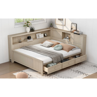 Antique White Milk Daybed With Shelf And Drawer Storage, Robust Wood Framework For Use Storage Options 3 Drawers, Look, Build Dependability