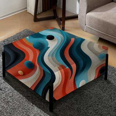 Motif géométrique rayé bleu et orange - Grand repose-pieds carré géométrique