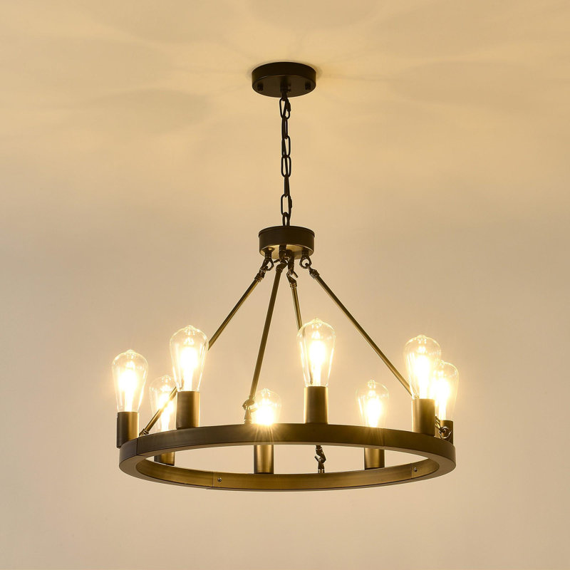 Petit lustre rond en cristal de style campagnard et luminaire rustique à hauteur réglable