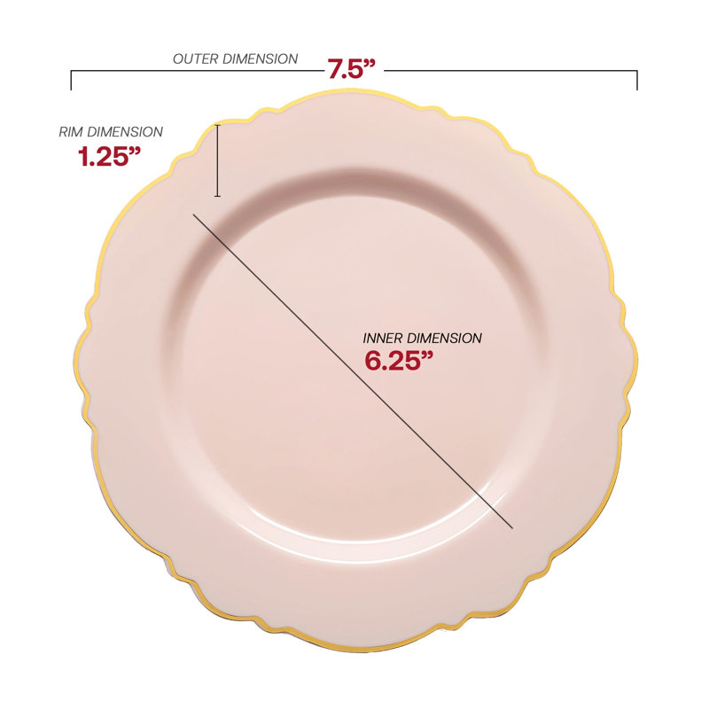 Pink with Gold Rim Round Blossom Disposable Plastic Dinnerware Value Set - 120 Sets