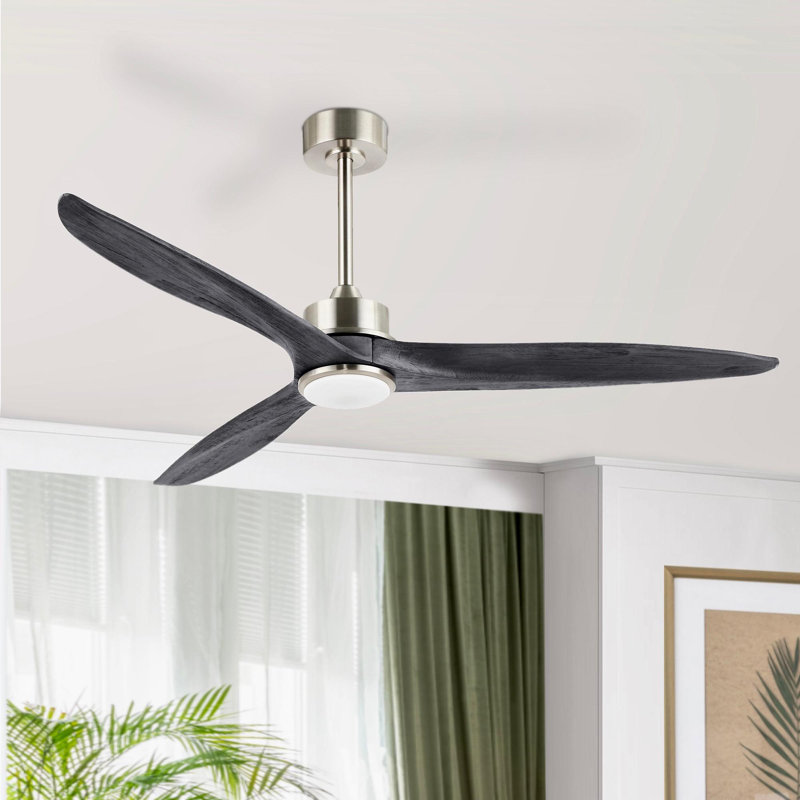 Ventilateur de plafond à DEL à 3 pales en bois massif avec ensemble d'éclairage et télécommande Antinisha, Chêne gris