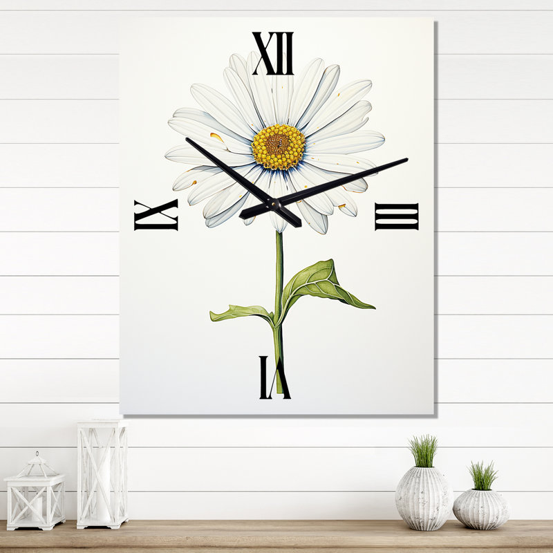White Daisies Sublime Simplicity I - Floral Wall Clock, 32" H x 24" W x 1" D