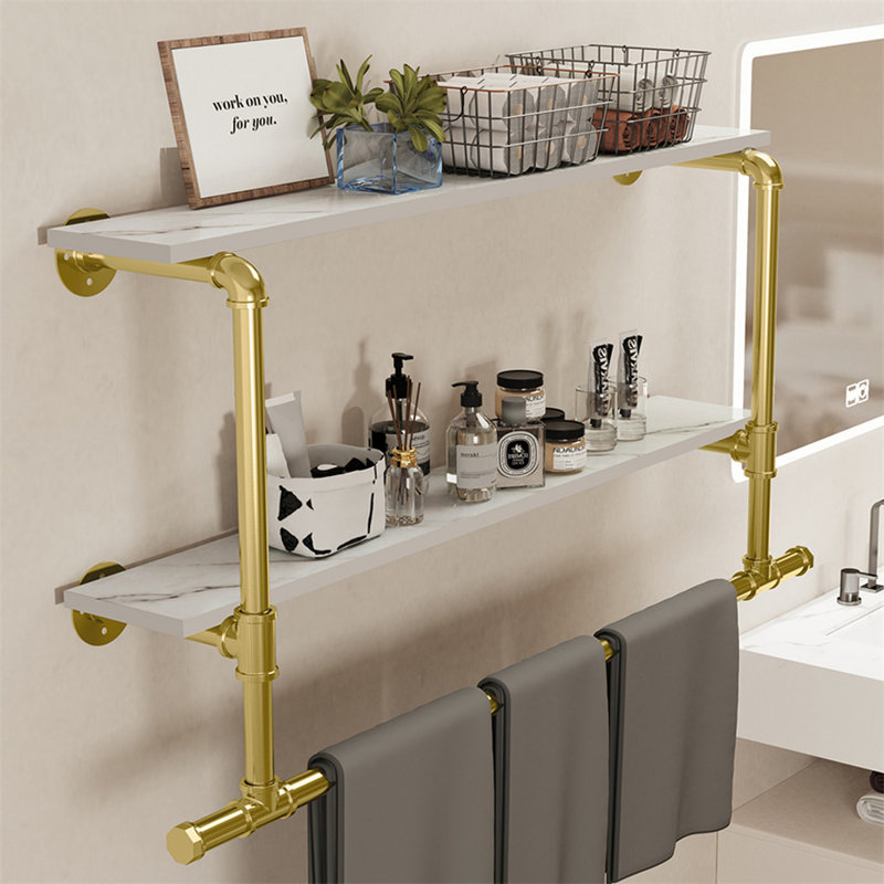 Beton 116cm Industrial Pipe Clothing Rack, Golden+Marble White