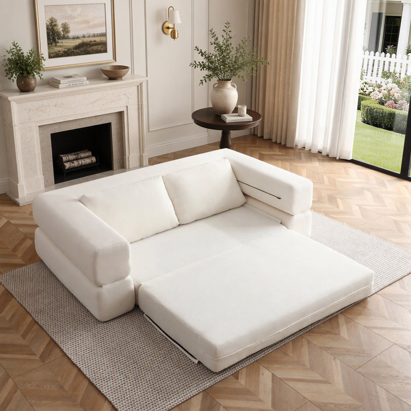 Canapé-lit Boneless, canapé-lit pliant 3 en 1 Corduroy, Beige