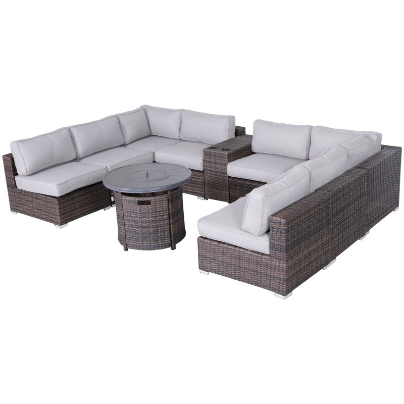 Ensemble de conversation pour 6 personnes avec coussins Biles Wicker