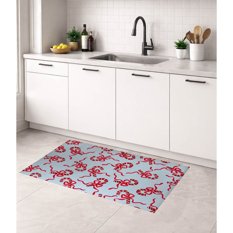 Tapis de cuisine Candycanes & Bows, Bleu argenté, L 60 po x L 84 po