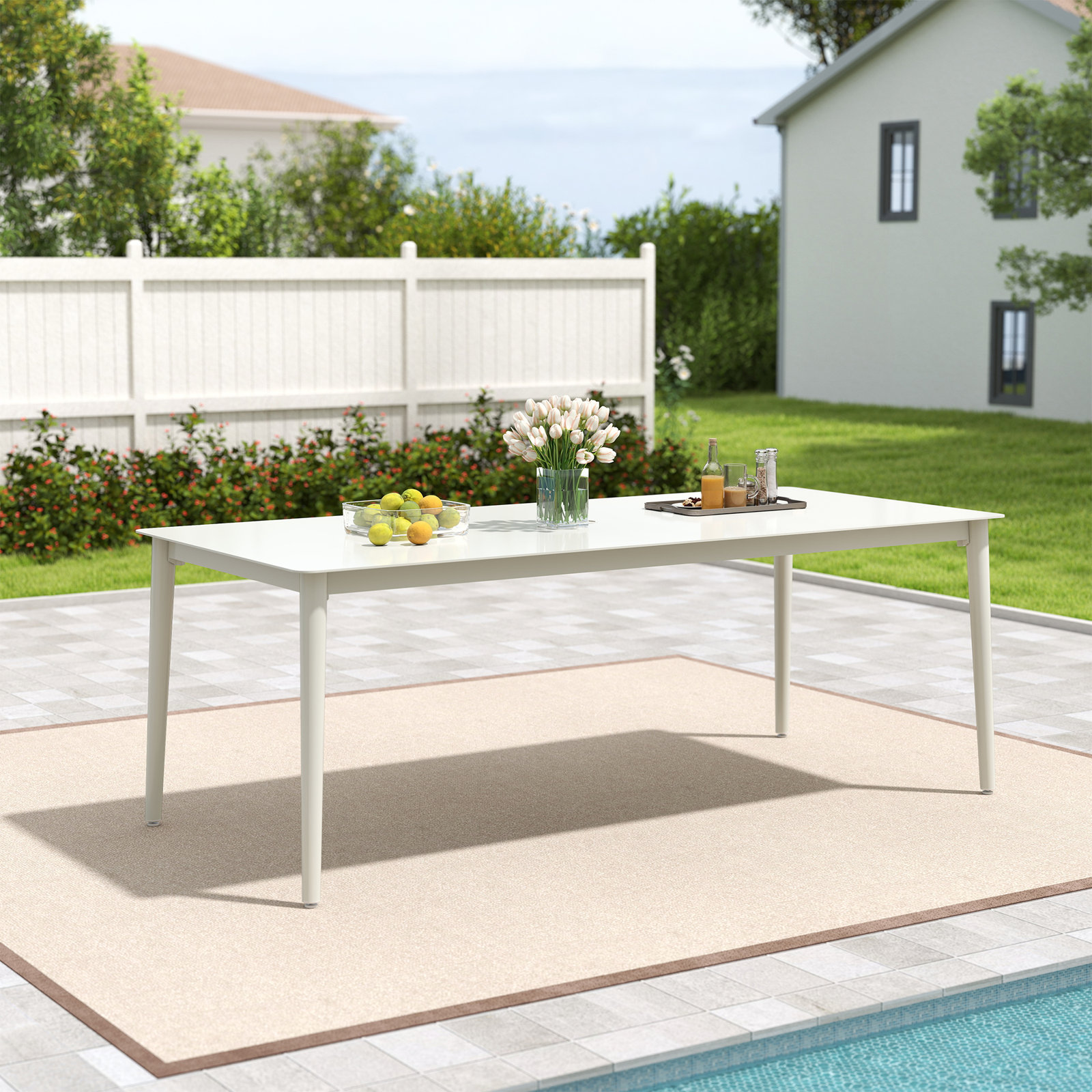 Silvie 8-Person White Aluminum Patio Dining Table 