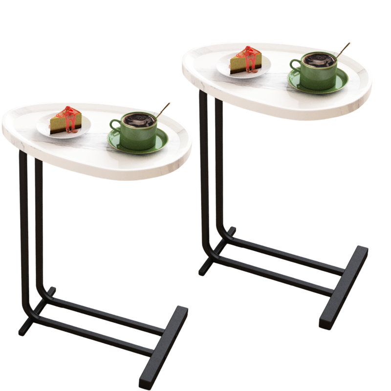 C Table End For Couch And Bedside, White Side With Metal Frame Slide, Functional Everyday Needs Tables, 2 +metal Slide Easily Better Utilization Of Space