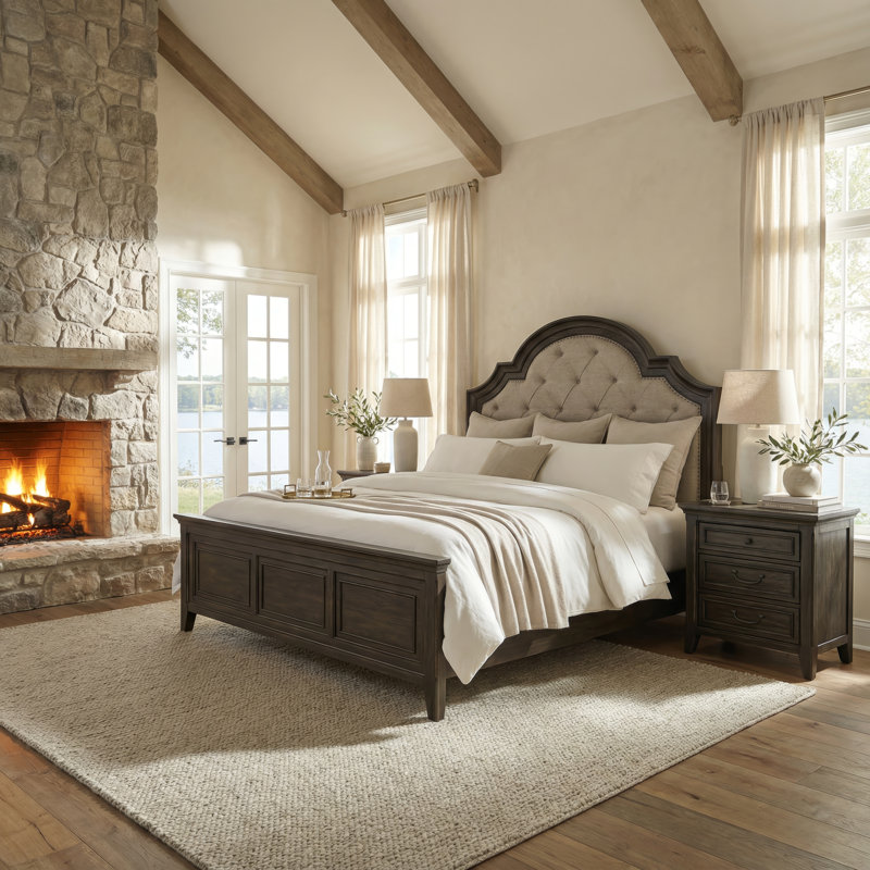 Trelawny King Upholstered Bed & Two Nightstands Bedroom Set, King