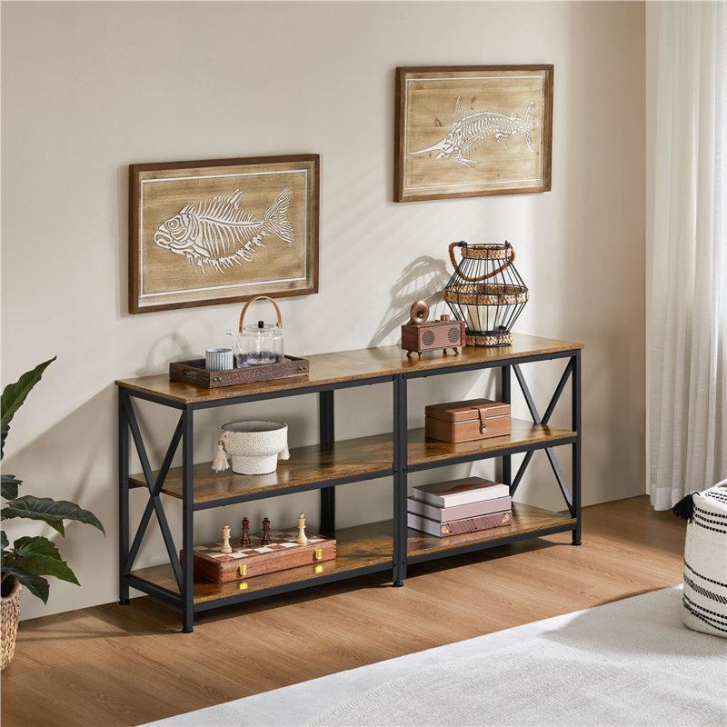 Amanita TV Stand, 3-Tier TV Console Table, Rustic Brown, 61cm H x 140cm W x 35cm D