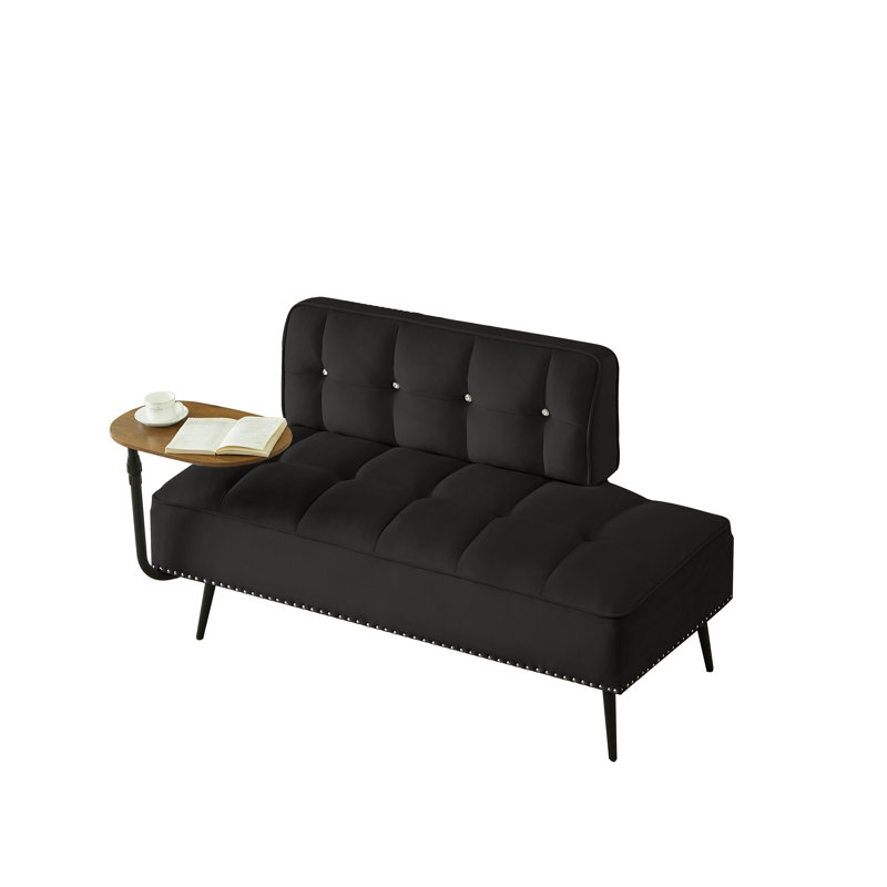 Canapé moderne à deux places en velours avec dossier et table d'appoint rotative à 360 ° - Repose-pieds, banc multiusage, ensemble de bureau et de chaise, conception peu encombrante