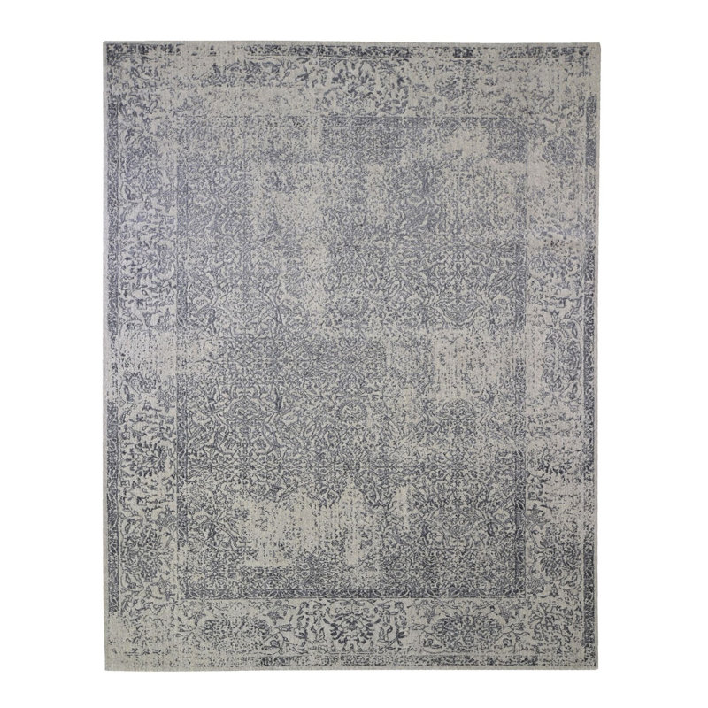 Tapis oriental gris en laine et soie tissés à la main 7 pi 10 po x 9 pi 9 po 7ED503B3213F48E4A2FDB50221BDB9B6
