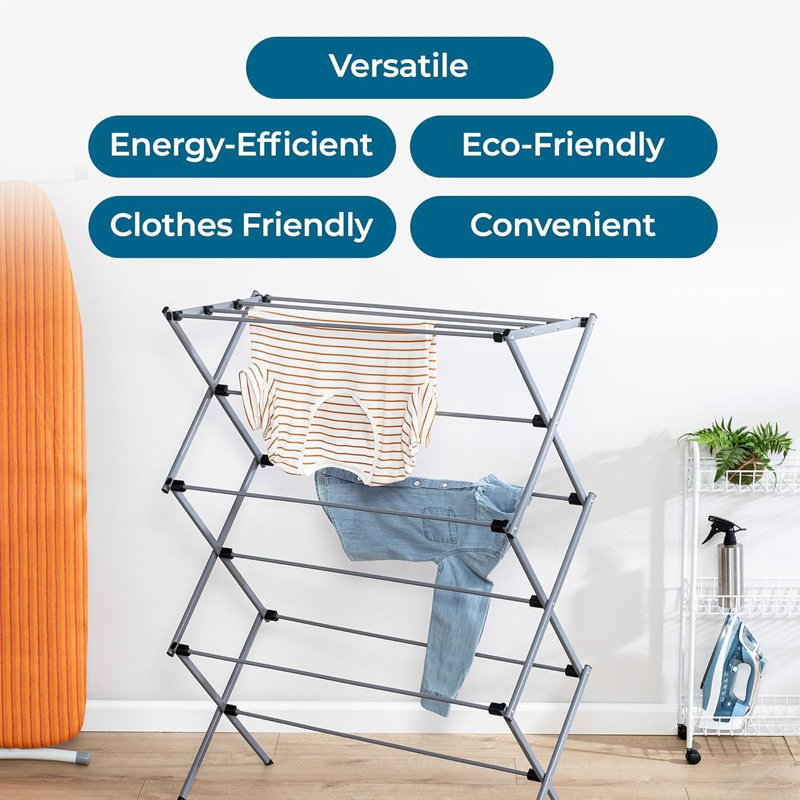 Oversized Collapsible Metal Clothes Drying Rack – Space-saving Laundry Airer, Grey