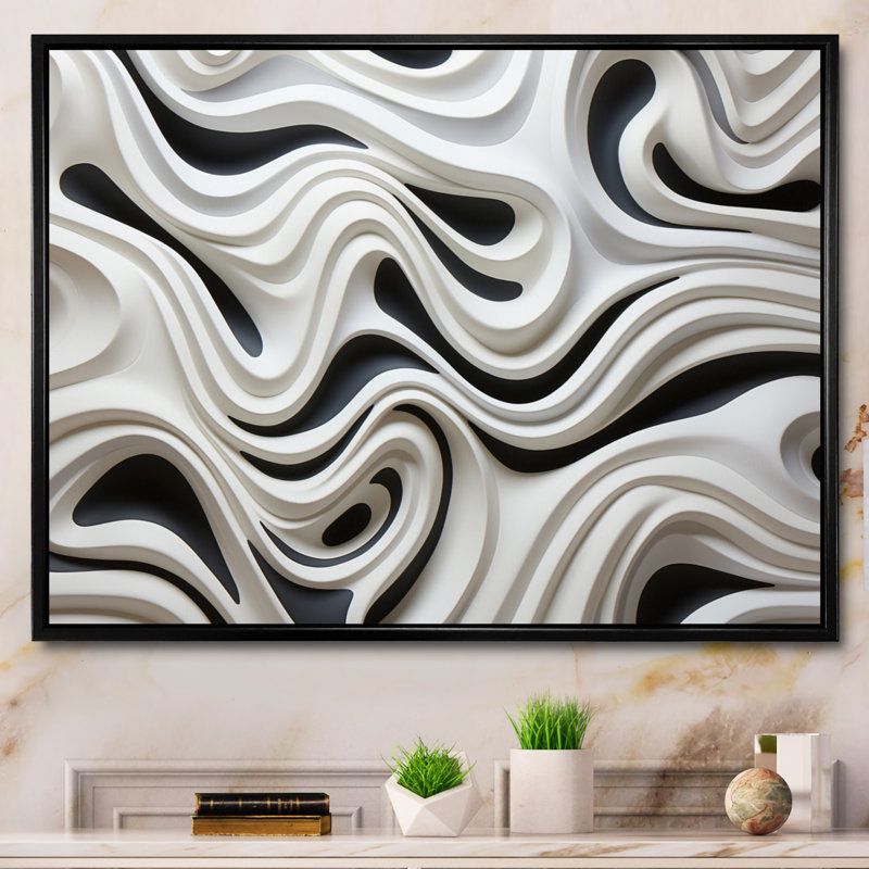 «Black White Opt Optic Symphony I», reproduction sur toile, H 34 po x l 44 po x P 1,5 po, Cadre flottant noir