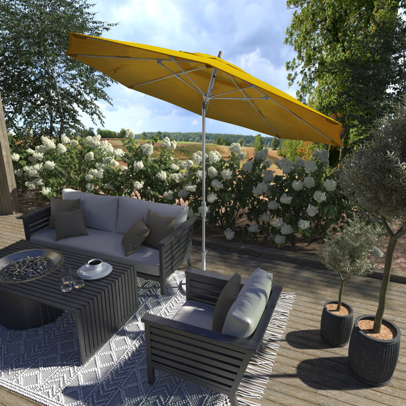 Parasol de patio blanc mat 11 pieds avec nervures en fibre de verre et collier inclinable en Pacifica jaune, Jaune Pacifica