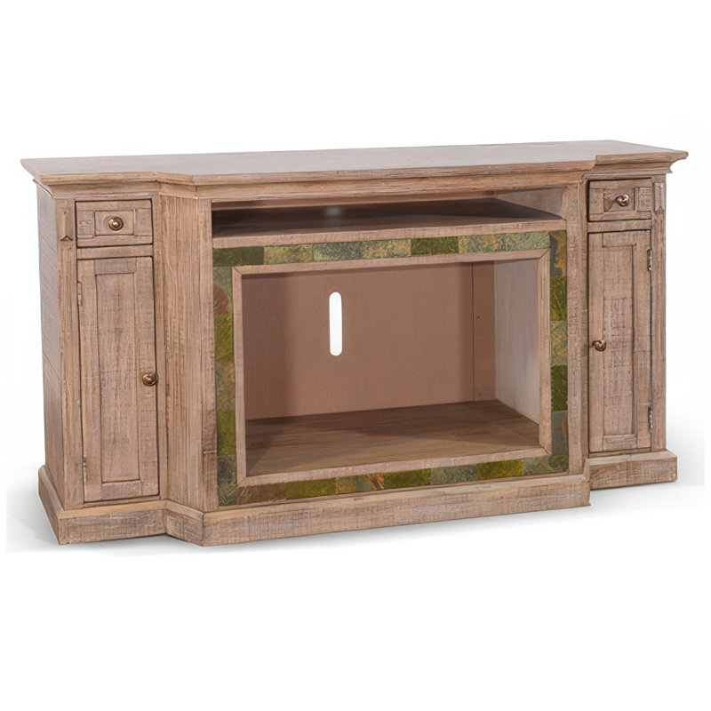 Console multimédia Desy TV, incrustation ardoise, brun clair, 72 pouces