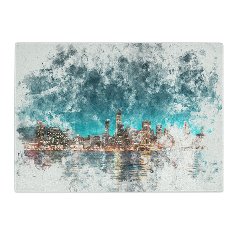 Tempered Glass Reflection of the San Francisco Skyline Chopping Board, 28.5 cm x 39 cm