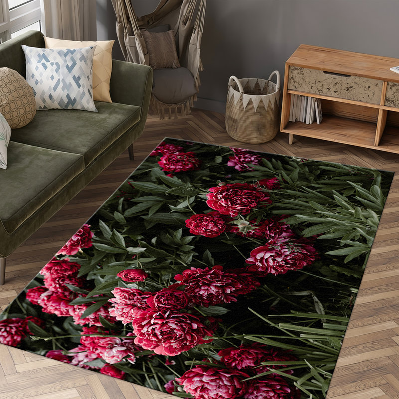 Floral Pattern Non-Woven Thin Type Printed Rug Ideal for Enhancing Home Decor with an Elegant Touch, Rectangle 3'11" x 5'11"