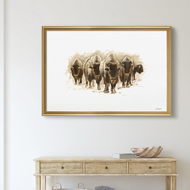 «Herd of Bison I», reproduction d'art sur toile encadrée, H 30,5 po x l 42,5 po x P 1,5 po, Doré