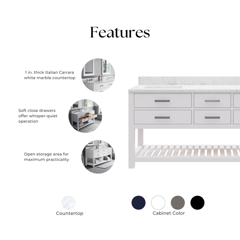 Madalyn 60" Double Sink Bathroom Vanity Set with Mirror, Pure White, 34" H x 72" W x 21.5"D