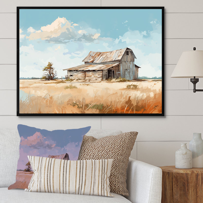 Charme de grange minimalisme sur toile, H 12 po x l 20 po x P 1 po, Cadre flottant noir