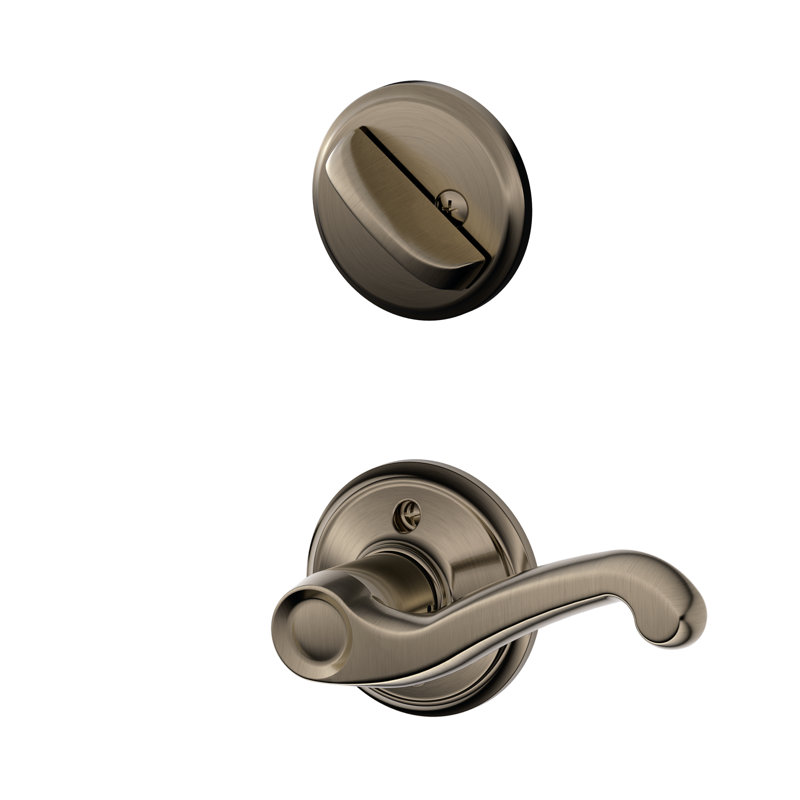 Flair Interior Lever and Single Cylinder Deadbolt Thumbturn Set (Exterior Portion Sold Separately), Antique Nickel, Left
