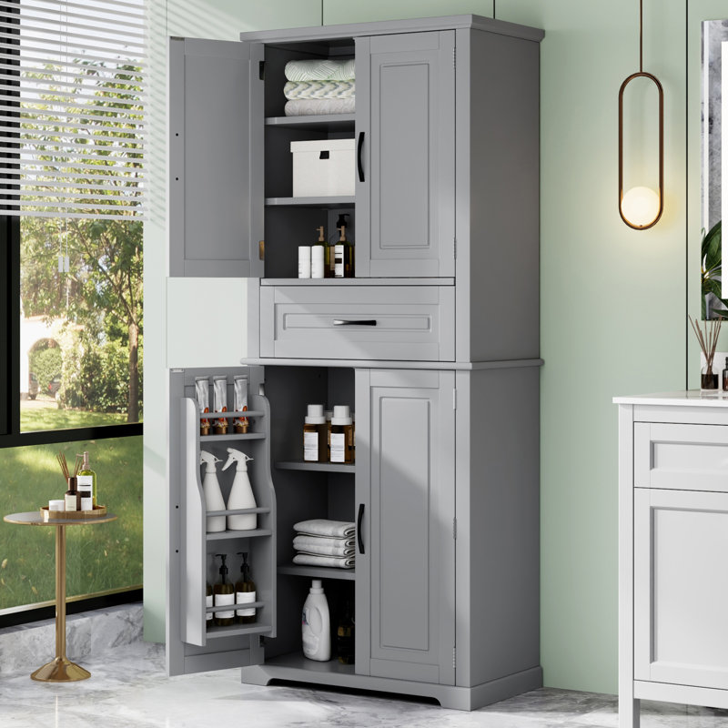 Tall Bathroom Cabinet, Freestanding Storage Cabinet With Glass Doors And Adjustable Shelves, Bathroom Storage Cabinet With Drawer For Pantry, Kitchen, Living Room