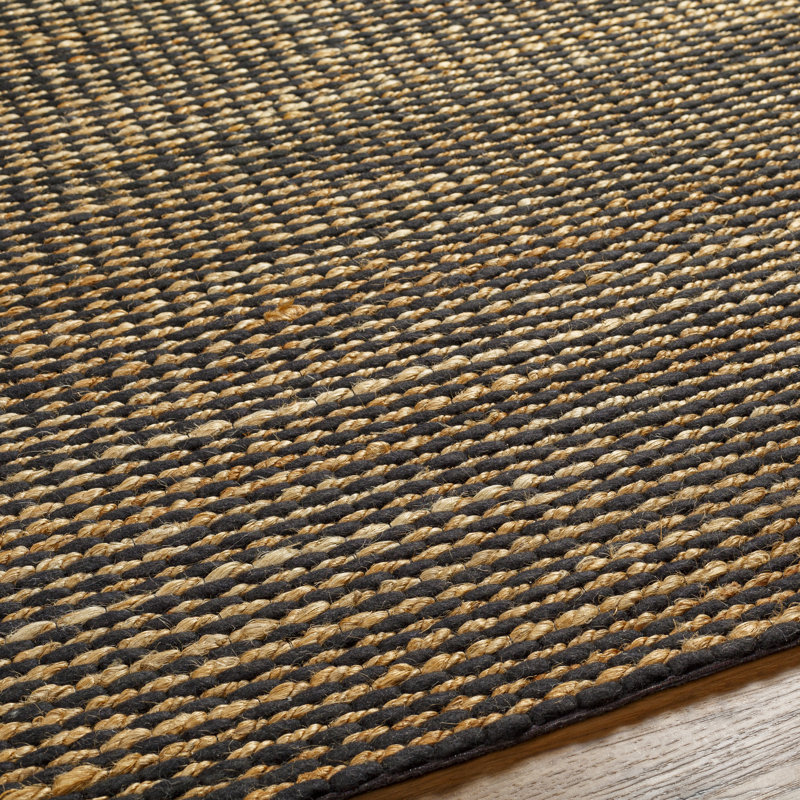 Tapis rayé noir / brun clair tissé à plat à la main Autry, Rectangle 2 pi 3 po x 3 pi 9 po