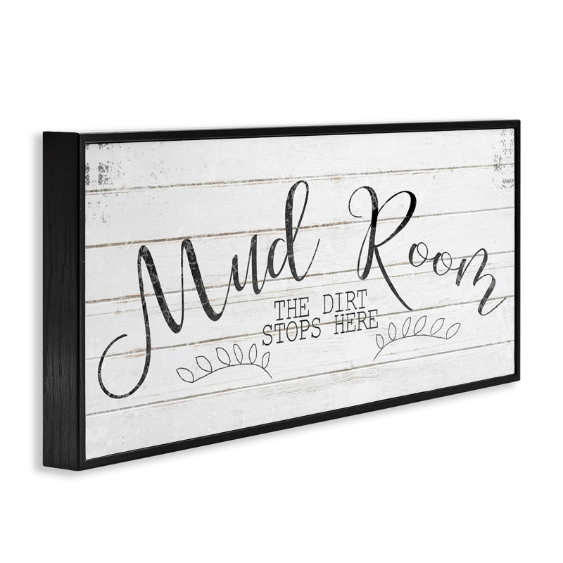 «Mud Room Dirt Stops Here», estampe numérique par Kimberly Allen, Giclée encadrée noir minuit, H 13 po x l 30 po