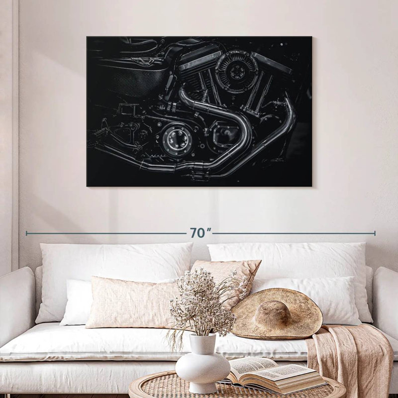 Mehar Monochromatic Motorcycle Engine, 30" H x 45" W