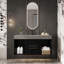 Meuble-lavabo flottant simple moderne 39,4 po, comptoir en faux marbre, lavabo à débordement en céramique 15,6 po, 2 tiroirs et tablettes ouvertes dans une armoire en bois massif texturé noir, ensemble de drain inclus,