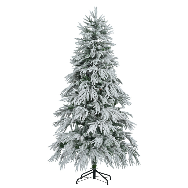 Pre-Lit Spruce Snow Flocked Christmas Tree, Artificial Hinged Xmas Tree With 300 Multi-Color LED Lights, 8 Flashing Modes &790 Snow Branch Tips, Holiday Office Home Décor