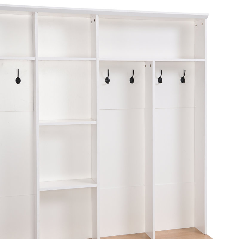 Arbre d'entrée avec banc de rangement, armoire à chaussures minimaliste avec rangement cubique et tablettes