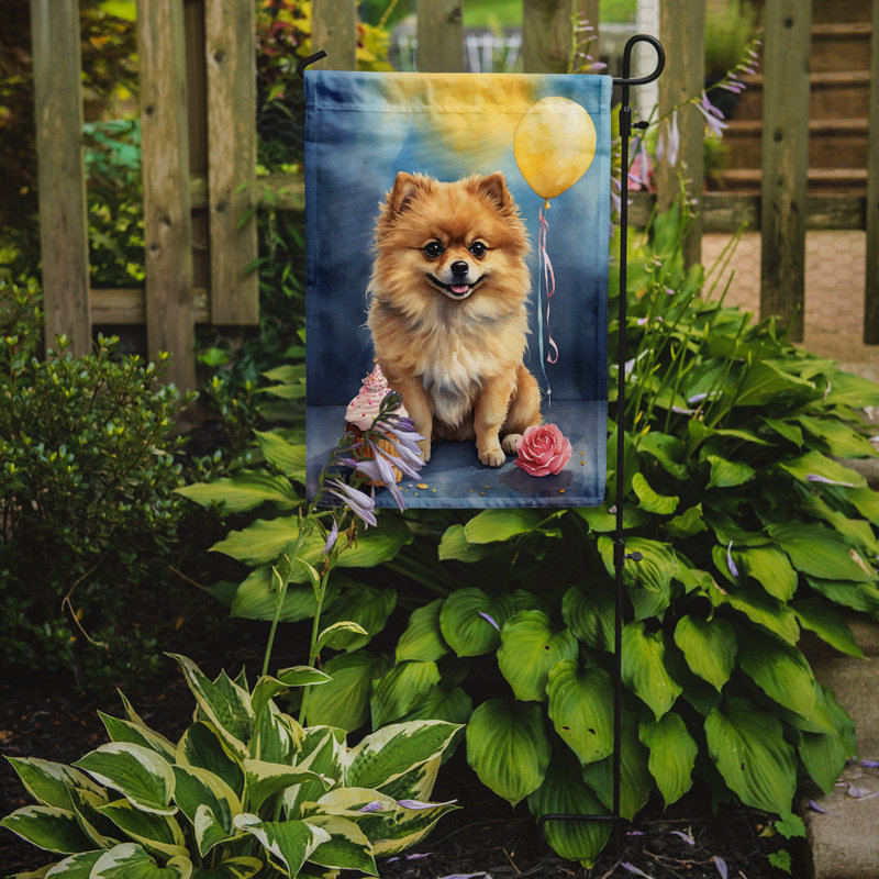 Drapeau de jardin «Happy Birthday», Loulou de Poméranie