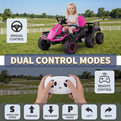 Alex 24V 6-Wheels Ride On Tractor Truck with Remote Control, Kids UTV With Removable Trailer, 2X100w Powerful Engine,Safty Belt,Vehicles for Kids Toddlers