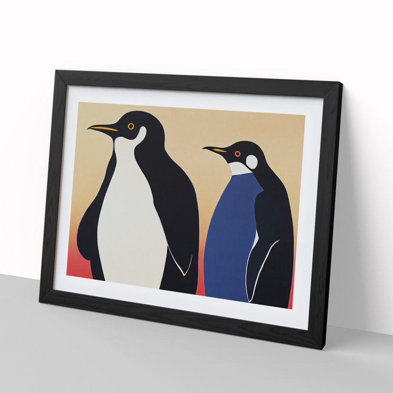 XH1022-9018X The Two Penguins Vol.1 Abstract - Single Picture Frame Print, Black, 46cm H x 64cm W x 2cm D