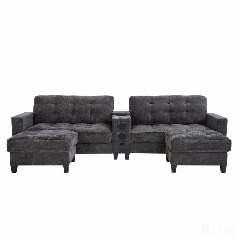 Modern Sectional Sofa 126" U-Shaped Sectional Sofa Modular Sectional Couch With Movable Storage Ottomans, Multifunctional Console, Bluetooth Speakers And Led Lights For Living Room, Grey