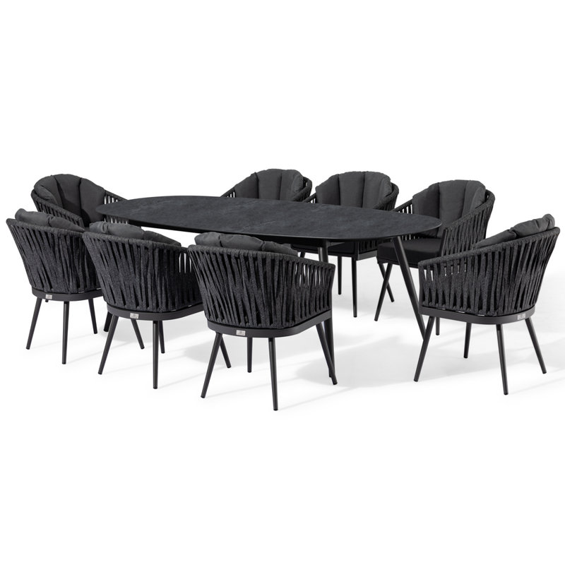 Melody 8 Seat Oval Ceramic Dining Set in Graphite