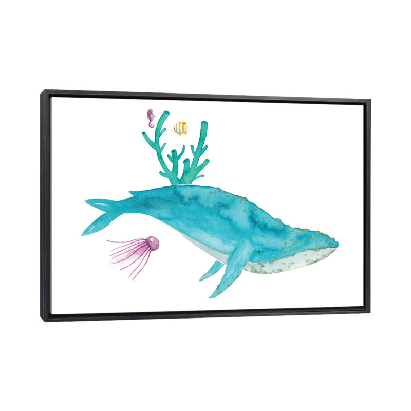 Baleine à bosse - Imprimé, Pas de tapis, H 26 po x l 40 po x 1,5 po, Toile avec cadre noir patiné