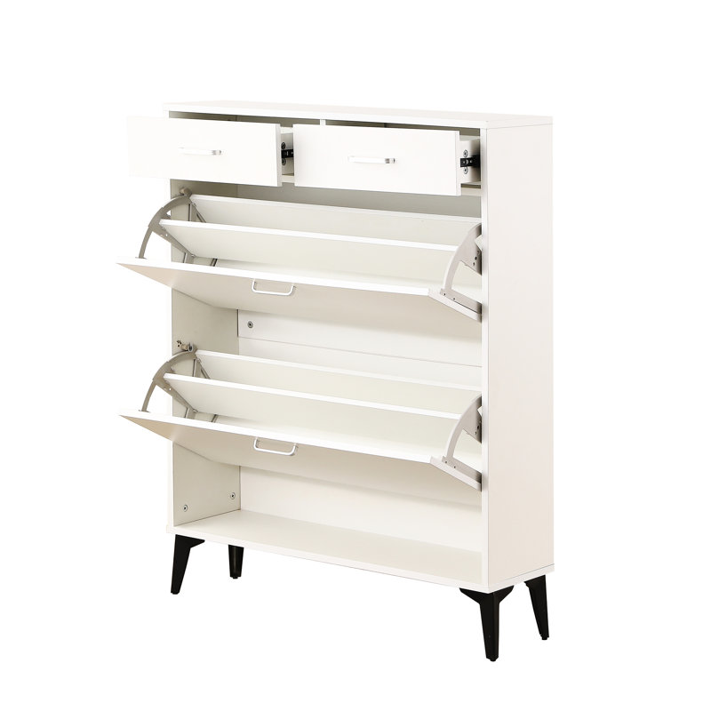 Meuble de rangement polyvalent pour chaussures avec 2 tiroirs - Organisateur moderne blanc